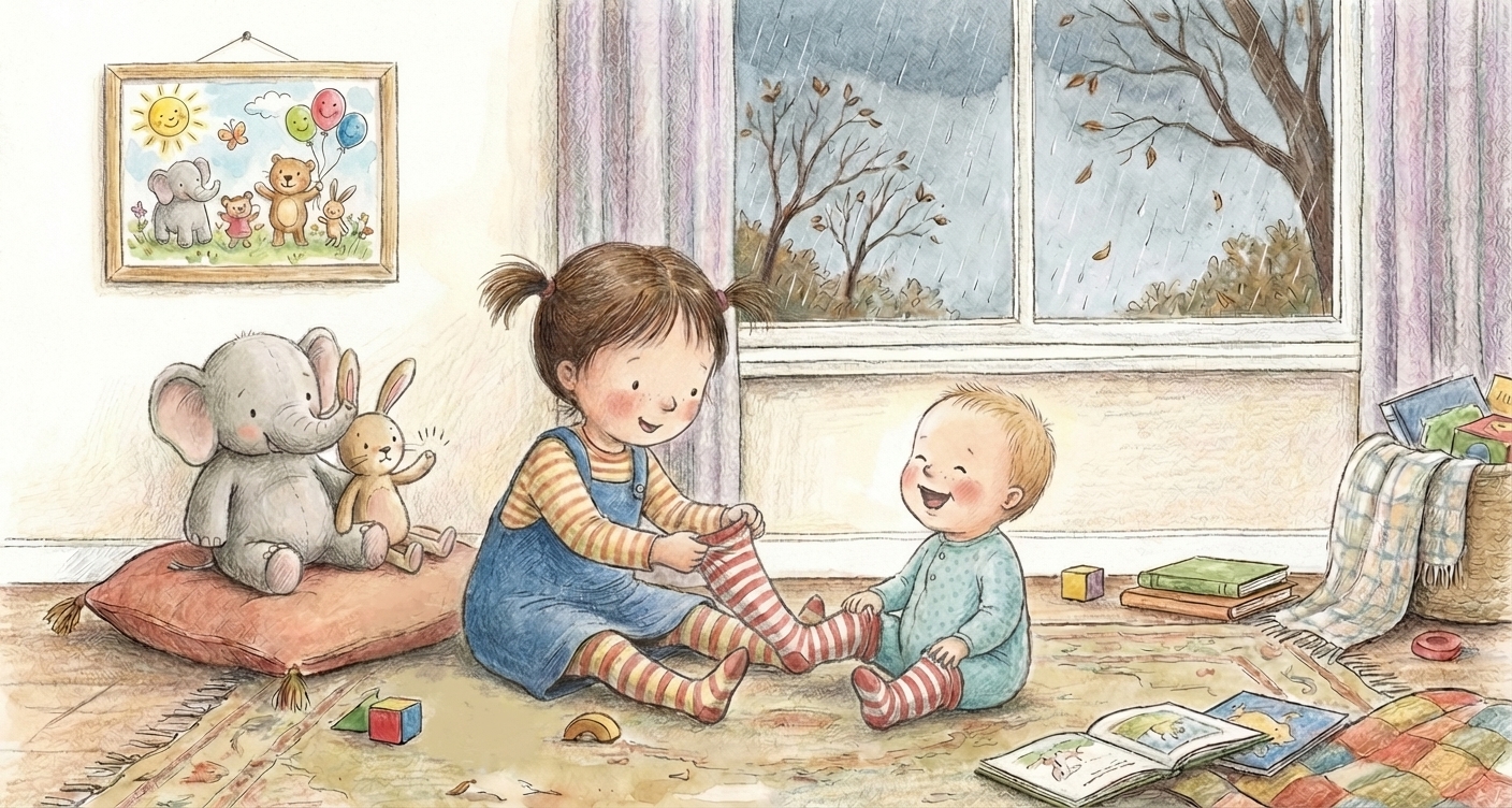 Маша надевает колготки Мише